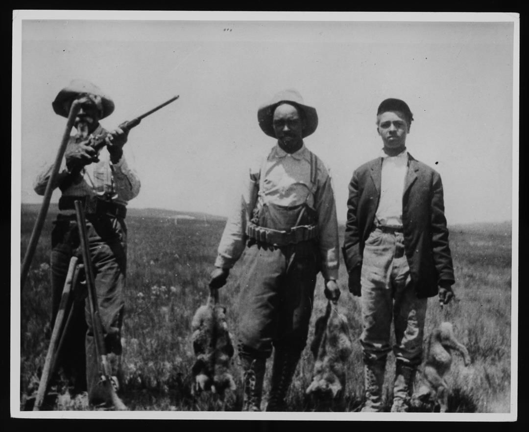 Robert, Ed and Glenn Hannahs hunting coyotes on another Dewitty homesteader’s land. Black residents of Dewitty moved to the Cherry County town from the American South, Canada and the pre-existing homesteader town of Overton, Nebraska.
