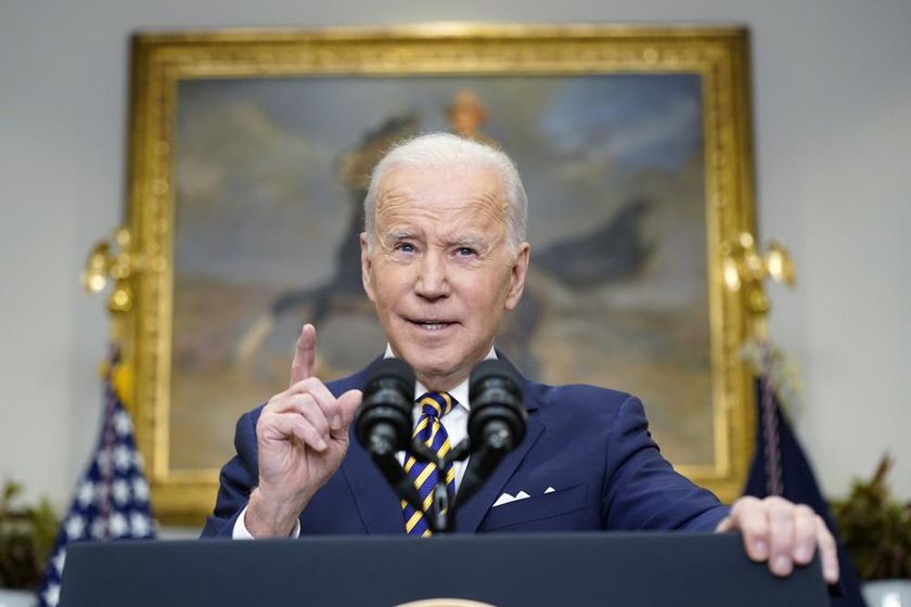 President Joe Biden announces a ban on Russian oil imports, toughening the toll on Russia's economy in retaliation for its invasion of Ukraine, Tuesday, March 8, 2022, in the Roosevelt Room at the White House in Washington.