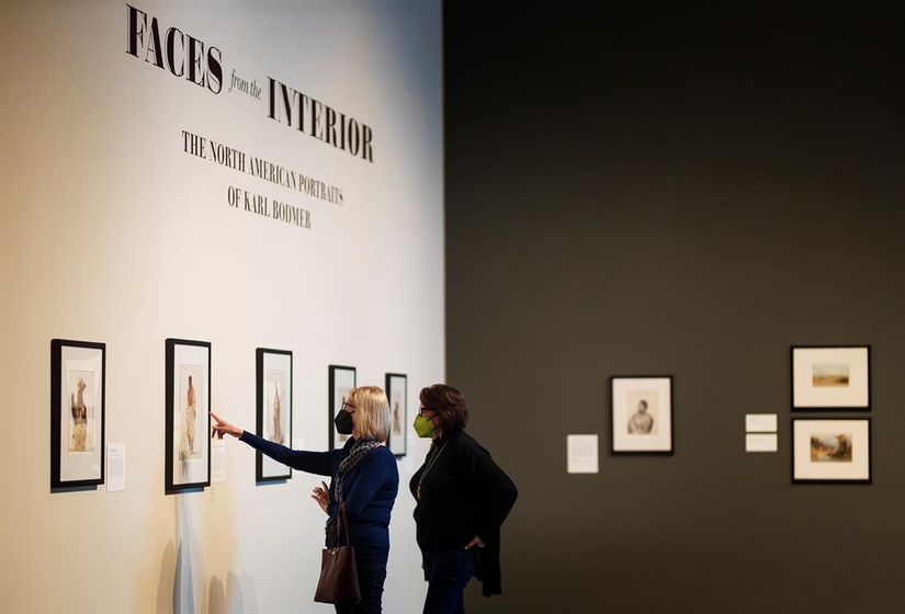 Lloyd Fritz, left, and Heidi Piccini, both of Lincoln, visit the Joslyn Museum in Omaha on Friday, March 18, 2022.