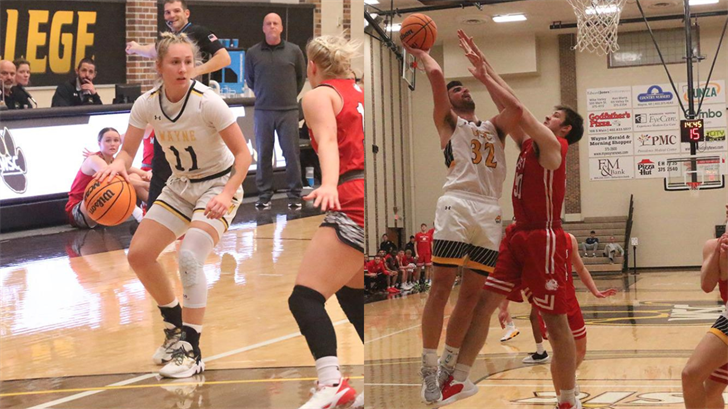 Lauren Zacharias (l) led the Wayne State women with 16 points, while Jordan Janssen had a game-high 24 for the Wildcat men.