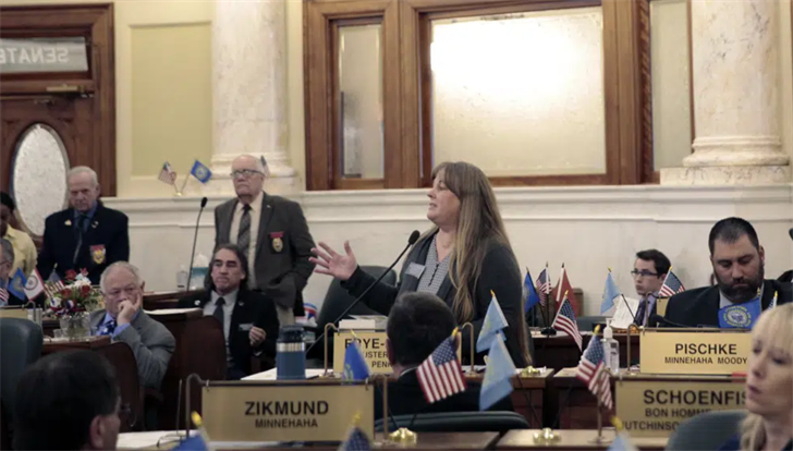 South Dakota Sen. Julie Frye-Mueller speaks in a Senate session, Thursday, Jan. 26, 2023 in Pierre, S.D..