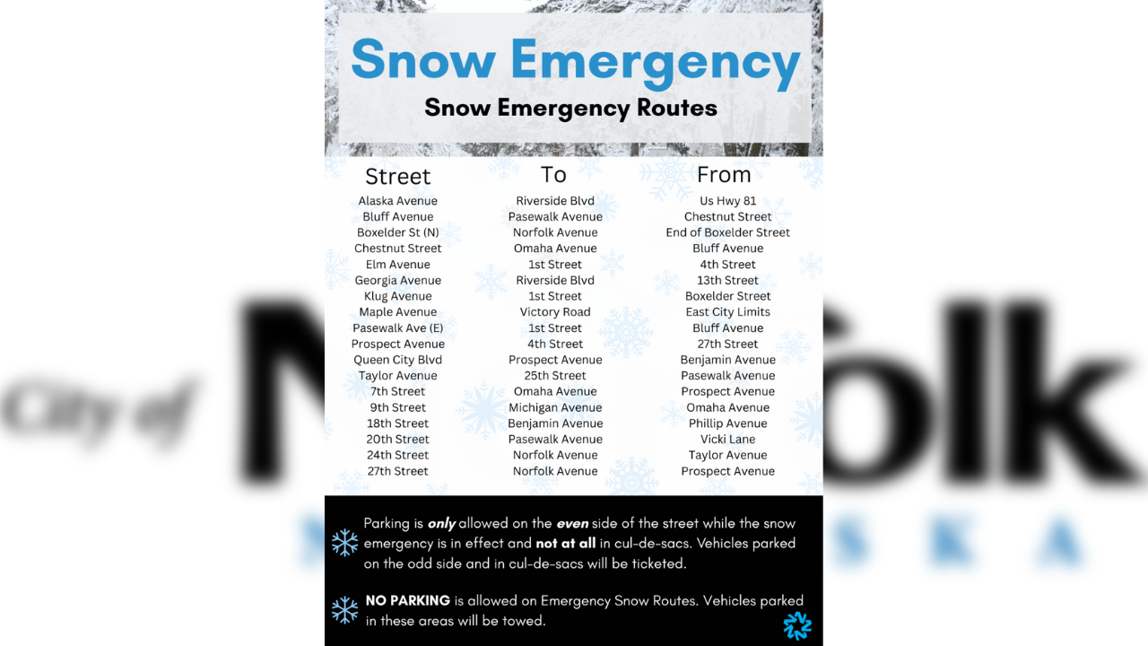 Norfolk in Snow Emergency starting at 7 p.m. until further notice