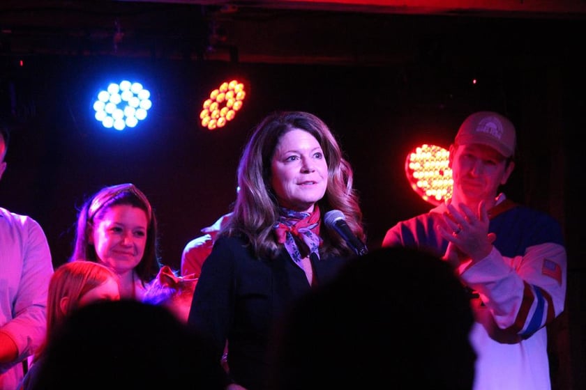 State Sen. Suzanne Geist speaks on primary election night at Rosie’s Sports Bar in Lincoln on April 4. After advancing to the May 2 general election, Geist resigned from the Legislature to focus on her campaign for Lincoln mayor.