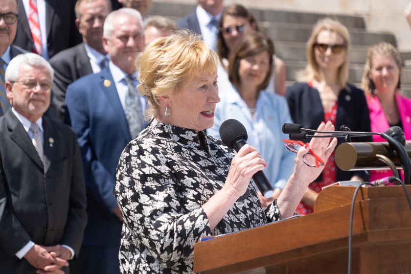State Sen. Lou Ann Linehan explains the impacts of LB 753 on Tuesday, May 30, 2023, in Lincoln, Neb.