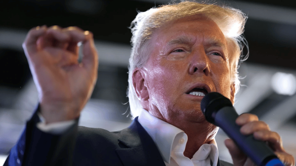 Republican presidential candidate former President Donald Trump speaks to supporters during a visit to the Iowa State Fair, Aug. 12, 2023, in Des Moines, Iowa.