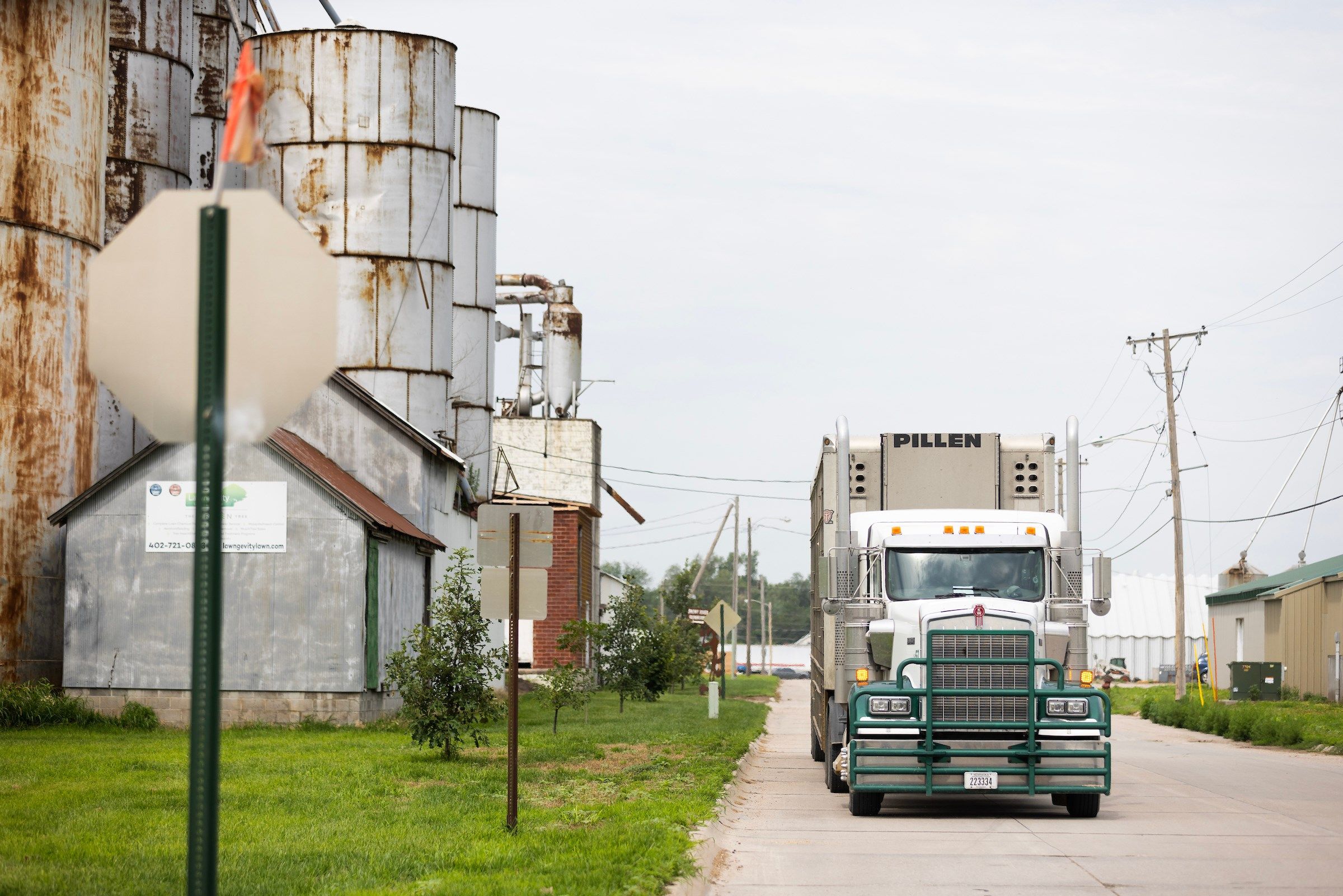 A Pillen livestock truck travels near Wholestone Farms, which is also partly owned by Nebraska Gov. Jim Pillen and his family, in Fremont on Wednesday, July 19, 2023.