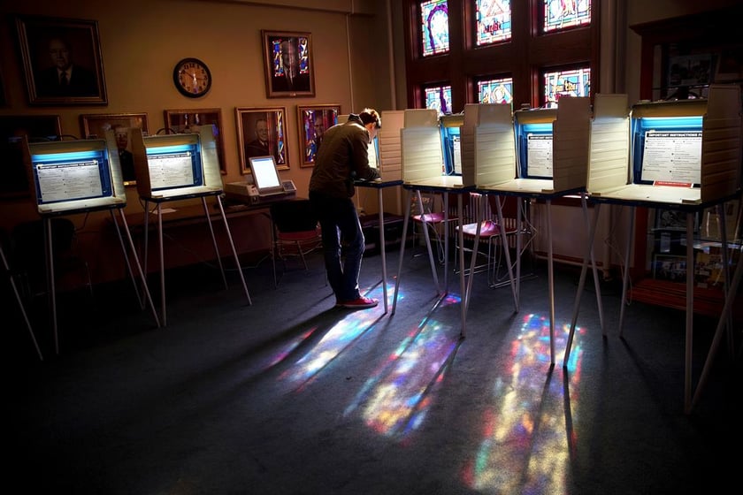 Sam Nobbs votes at the Dundee Presbyterian Church in Omaha on Nov. 8, 2016. Claims of voter fraud and election-related identity theft are increasing in Nebraska, driven by national speakers and an in-state group that’s making voter fraud allegations.
