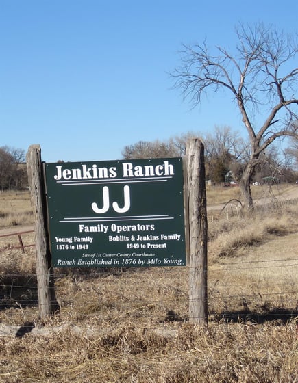 Jenkins Ranch history is noted on this sign at the homestead property's driveway. The main cattle working site is near Jim Jenkins' log home a few miles north, but the secondary facilities used on Jan. 28, 2025, are at the homestead site.