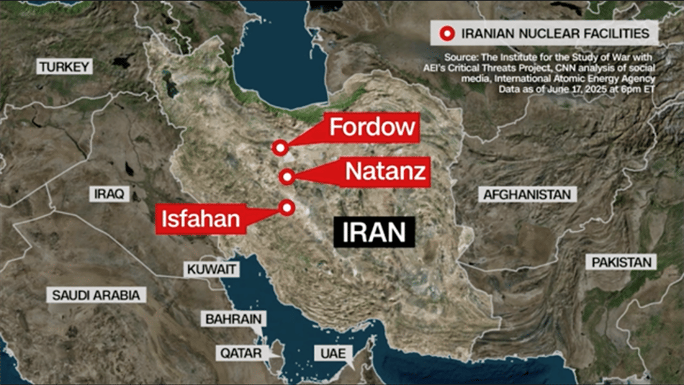The US “successfully” hit three nuclear sites in Iran, including Fordow, Natanz, and Isfahan, President Donald Trump announced on Saturday evening. Courtesy CNN.