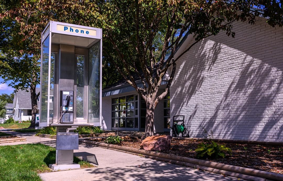 The pay phone outside the Pierce Telephone Co. in Pierce. Photo by Darin Epperly for the Flatwater Free Press