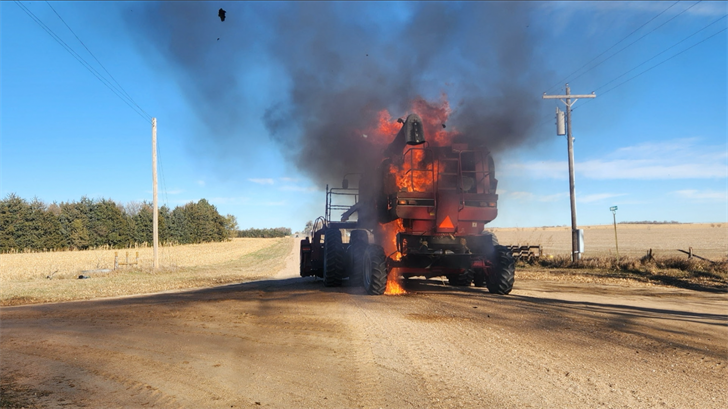 Farmer drives flaming combine out of field, may have save acres of farmland