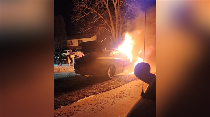 A viewer-submitted photo shows a Stanton County Sheriff's patrol car on fire on Jan. 23.