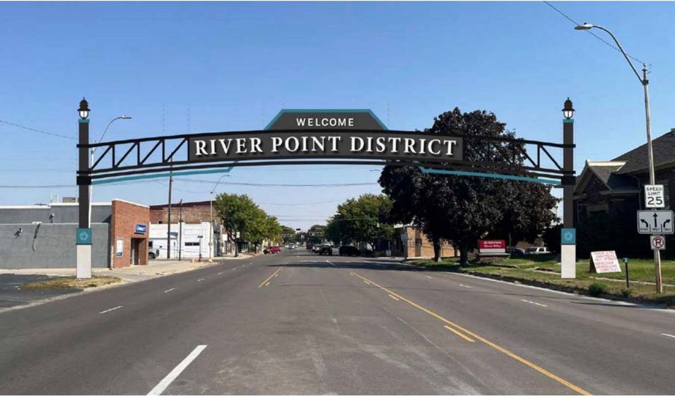 An illustration of the front of the Norfolk Downtown Gateway Sign.