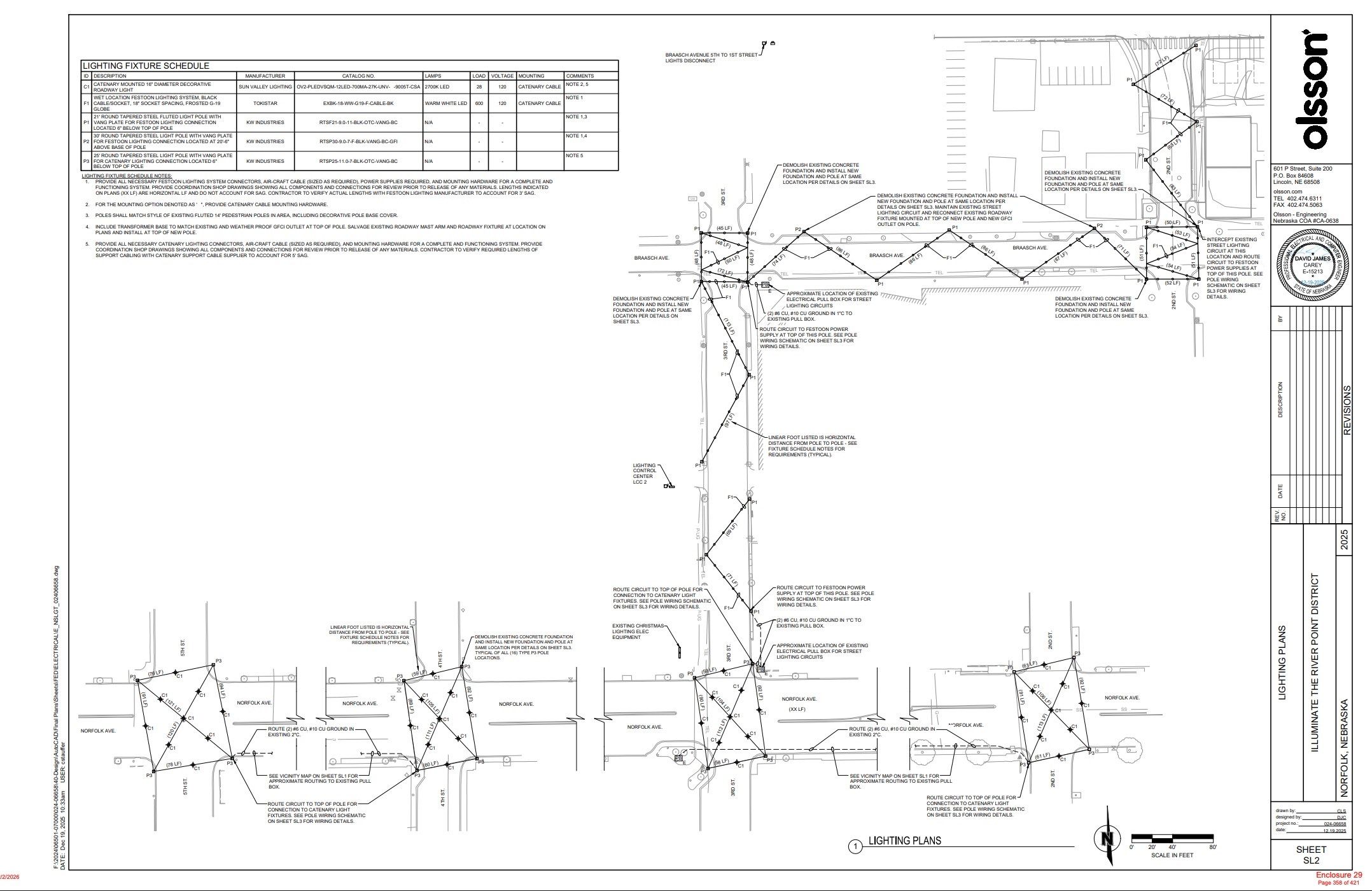 A map of the route of Norfolk's downtown festoon lighting.