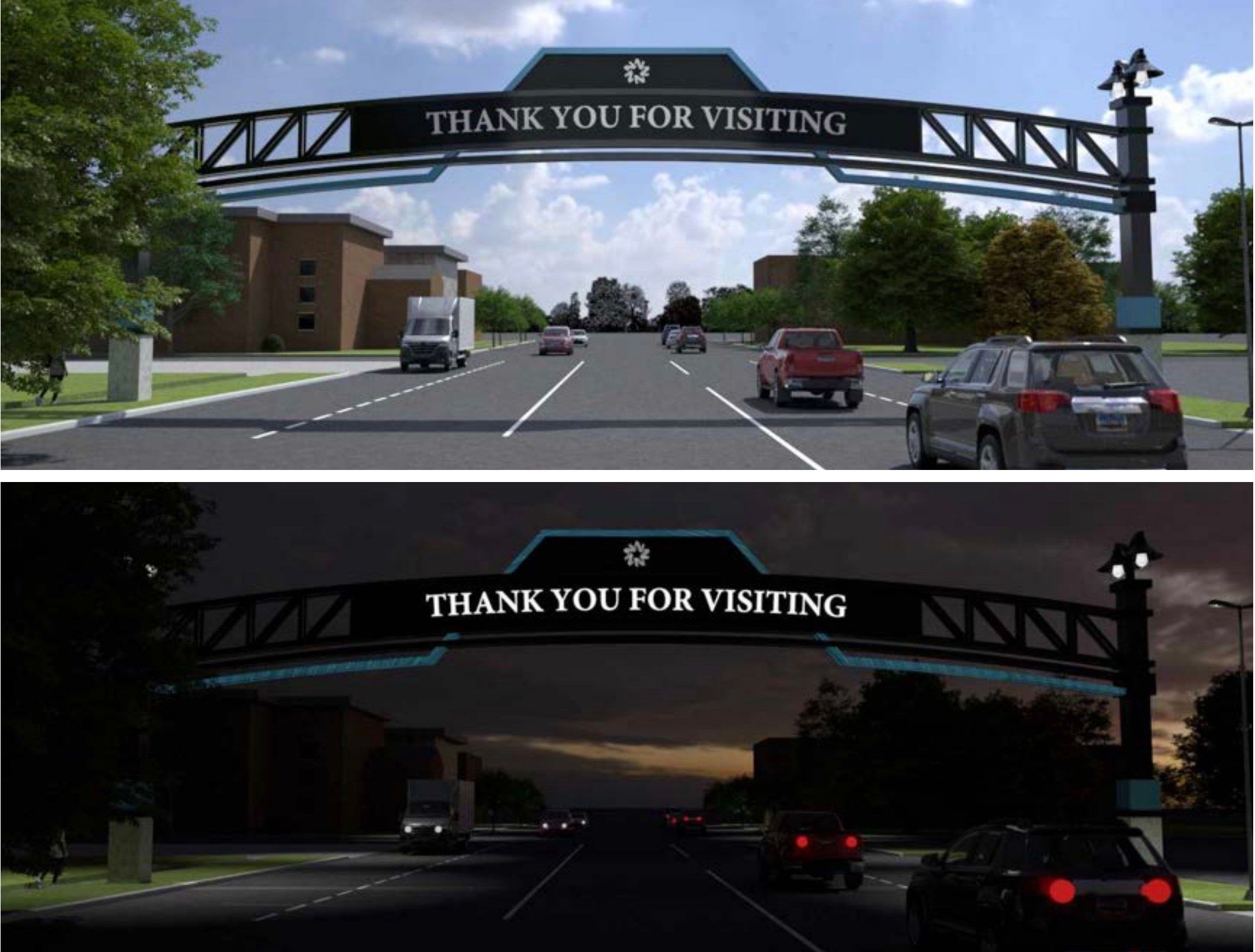 An illustration of the back of the Norfolk Downtown Gateway Sign.